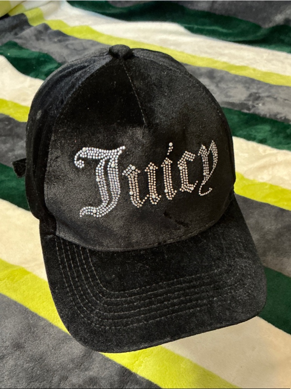 Juicy Couture Black Velvet Rhinestone Logo Cap